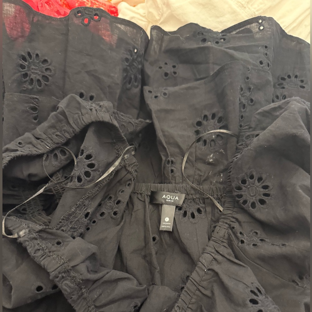 AQUA | black tiered eyelet summer dress / swimwear cover up - Picture 14 of 14